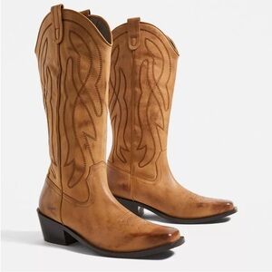 NIB Urban Outfitters Cassidy Tan Boots Real Leather Knee Tall Size 8 SOLD OUT